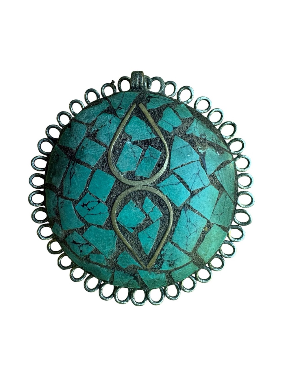 Vintage Turquoise Mosaic Inlay Boho Ethnic Pendant (No Chain)